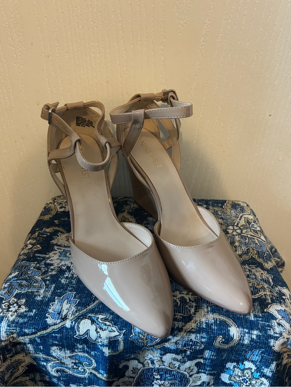 Nine West Blush Patent Pointed-Toe Ankle-Strap Pumps